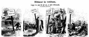 A Vasárnapi Újságban 1864-ben közreadott karikatúrából kiderül, mivel is szegték meg a látogatók leggyakrabban a szabályokat. A mi szempontunkból a negyedik rajz az érdekes, amelyen a ligeti úton őrült tempóban száguldó kocsi előtt ott rohan egy kutya is (4)