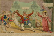 Egy korabeli gúnyrajzon Karolina megjelenik a királyi színházban a Don Giovanni előadása közben, emlékeztetni a herceget, hogy nős