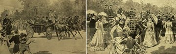 1900 szeptemberében a magyar fővárosban tartózkodott Muzzafer ed-Din perzsa sah, akinek programjában szerepelt a lóverseny megtekintése is a Városligeti lóversenytéren. Goró Lajos művészi újságrajzon örökítette meg, amint a sah kocsija, útban a lóversenytérre, az integető közönség sorfala között végighajt a Stefánián, (balra), jobbra pedig a Vasárnapi Újság ugyanazon számában megjelent, festői pillanatkép a nyüzsgő Stefánia korzóról a lóversenynap délutánján (10)