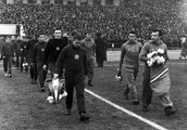 Magyarország - Olaszország (2-0) Európa-kupa mérkőzés 1955. november 27-én. Balra a magyar csapat tagjai- Puskás, Faragó, Kotász, Szojka, Czibor, Bozsik, Buzánszky, 1955