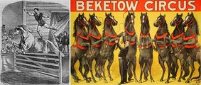A 19. századi a cirkuszi előadások fő attrakcióit a lovasszámok jelentették, a ligeti cirkusz első két, jelentős igazgatója is műlovarként, illetve lóidomárként kezdte pályáját. Balról lovas produkció 1868-ból, jobbról pedig a lóidomárból lett cirkuszigazgató, Matvej Ivanovics Beketow bécsi társulatának plakátja (4)