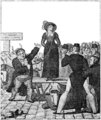 20. századi francia nyomtatvány egy 1820-as angol karikatúra alapján. A marhavásáron feleségét áruló férj éppen úgy helyezkedik, hogy egy állat szarvai az övéinek tűnnek, azaz fel van szarvazva. (kép forrása: Wikimedia Commons)