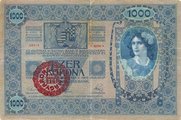 „Bélyegzett” osztrák-magyar bankjegy a háború utáni időszakból (kép forrása: delmagyar.hu)