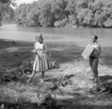 1962, Sólyom-sziget. Pécsi Ildikó színművésznő az Aranyember című film forgatásán.