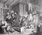 A páciens állapotán vitatkozó orvosok egy angol metszeten, 1732. (kép forrása: londonlives.org)