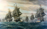 Francia és brit hadihajók tüzelnek egymásra a Chesapeake-öbölben, 1781. szeptember 5. (kép forrása: goodfreephotos.com)