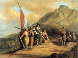 Holland telepesek megérkezése a Jóreménység fokán 1652-ben, Charles Bell (1813-1882) festményén (kép forrása: Wikimedia Commons)