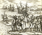 Kolumbusz partra szállása Hispaniola szigetén (kép forrása: Wikimedia Commons)
