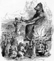 Kánaánita gyermekáldozat Moloch isten szobra előtt egy 19. századi bibliaillusztráción (kép forrása: Wikimedia Commons)