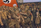 „Ilyen volt az SA” – Elk Eber propagandafestménye 1938-ból (ironikus módon eddigre az utólag heroizált szervezetet a párt belső harcaiban gyakorlatilag felszámolták, helyébe az SS lépett) (kép forrása: Wikimedia Commons)