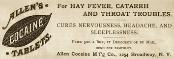 Az Allen's kokaintabletták hirdetése 1890-ből. A pirulák szinte minden bajra gyógymódot ígértek.