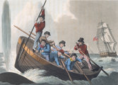 Bálna elejtése csónakból egy 19. századi brit ábrázoláson