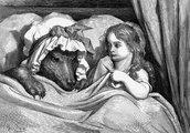 Gustave Doré metszete a Piroska és a farkas című meséhez