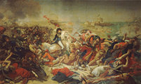 Antoine-Jean Gros: Az abukiri csata, 1799. július 25. (1806). Ebben az összecsapásban győzték le Napóleon seregei az oszmán haderőt.