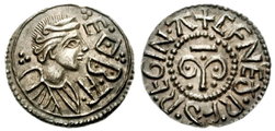Cynethryth királyné arcképével vert pénzérme a 8. századból