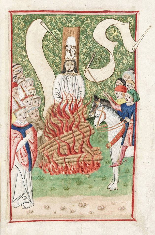 Husz János máglyahalála egy középkori kódexábrázoláson