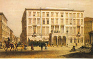 Az újjáépített Angol Királynő szálló Rudolf Alt 1851-es metszetén. 
