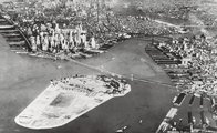 Robert Moses és Othmar Ammann fotómontázsa a Brooklyn-Battery hídról 1939-ből