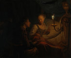 Godfried Schalcken: Egy lánynak aranyat és érméket ajánló férfi, 1665-1670.