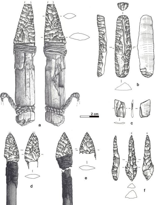 Az ősember mindennapi eszköztára tőrrel, kaparóval, nyílhegyekkel és talajfúróval (Wikipedia / Wierer, U., Arrighi, S., Bertola, S., Kaufmann, G., Baumgarten, B., Pedrotti, A., Pernter, P. and Pelegrin, J. / CC BY-SA 4.0)