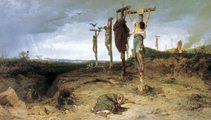 Fyodor Bronnikov 1878-as festménye kereszten kivégzett római rabszolgákat ábrázol