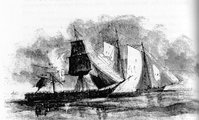 Tengeri ütközet a Nicaragua nyugati partján fekvő San Juan del Surnál 1856. november 23-án. A Costa Rica-i Once de Abril (Április 11-e) nevű hadihajó csap össze Walker Granada nevű szkúnerével.