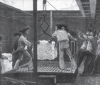 Tengerészek szállítanak jeget Indiába az HMS Serapis fedélzetén, 1875.