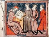Einhard ábrázolása munka közben egy 14. századi kéziratban (kép forrása: Der Spiegel)