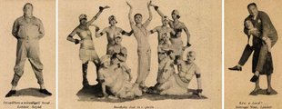 A képeken az 1927 nyarán bemutatott, a Vígszínház Mikszáth-előadását parodizáló Feld Matyi-bohózat, A Schlesinger fiú esete a Lefkovics Katóval szereplői. Elképzelhetjük, hogy a közönség dőlt a nevetéstől, látva Somogyi Nusi produkcióját, aki az egyik jelenetben (jobb oldali kép) a nem éppen zsokéalkatú Latabár Árpádot a hátára kapva táncolt ki a színpadról (6)