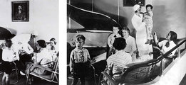A szalon két nézetből - látható egy Hitler-portré és a duraluminból készült zongora is. Az utaskísérő Emilie Imhoff, aki az 1937-es balesetben életét vesztette. (kép forrása: Vintage Everyday)