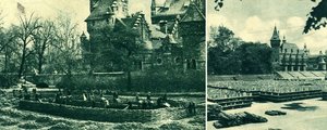 A világkongresszus előkészületei során lecsapolták a városligeti tavat és kitisztították a medrét 1938-ban. A képeken a mesterséges sziget építési munkálatai és a tribünök elhelyezése a tóban 1938 tavaszán (korabeli sajtófotók)