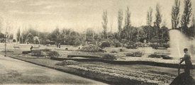 A Körönd egyik kertészét, akinek feladatai közé tartozott a virágágyások felügyelete is, több társához hasonlóan ugyancsak locsolás közben örökítette meg a képeslap jobb sarkában a korabeli fotós (képeslap, 1902, magángyűjtemény)