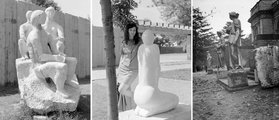 A képösszeállítás első két képén a kőfaragóműhelyben készült munkákból az 1970-es években kialakított szoborpark az épület szomszédságában. A jobboldali fotón pedig egy korábbi szoborpark:  a két világháború között a múzeumépületnél elhelyezett szobrok egykor a Pesti Német Színház homlokzatát díszítették (Fortepan /Urbán Tamás, 1975 és Fortepan, 1936)