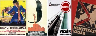 Balra az 1922-es árumintavásár plakátja, mellette az első BNV plakátja a vásár emblematikus figurájával, a szárnyas Merkúrral. A jobboldalon hazaiakat és külföldieket látogatásra bíztató, utazás kedvezményekről tájékoztató BNV-plakátok (8) 