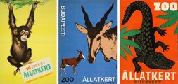 A baloldalon látható plakát 1956-ban került az utcákra, a középső és a jobboldali pedig az 1960-as években. Utóbbiakon, az idegenforgalmi nyitás jegyében, már a külföldi turisták  számára érthető, nemzetközi Zoo felirat is látható (9)
