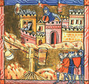 Akkó ostroma a harmadik keresztes hadjárat idején (kép forrása: medievalists.net / Biblotheque Municipale de Lyon)