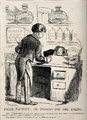 A patikus kiszolgálja a gyermeket arzénnel és ópiummal egy 19. századi karikatúrán (kép forrása: mentalfloss.com / Wellcome Collection)
