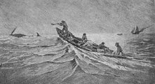 „Bombaszigonyos” bálnavadászat egy 1916-ból való brit illusztráción (kép forrása: Wikimedia Commons)