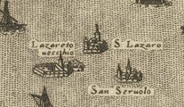 A Lazzaretto Vecchio és környéke egy kora újkori térképen (kép forrása: Wikimedia Commons)