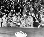 Mussolini, Hitler, III. Viktor Emánuel és Ilona királyné díszszemlét tekintenek meg Rómában, 1938.