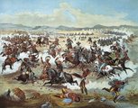 Custer és csapatai Little Bighornnál egy 1876-os illusztráción