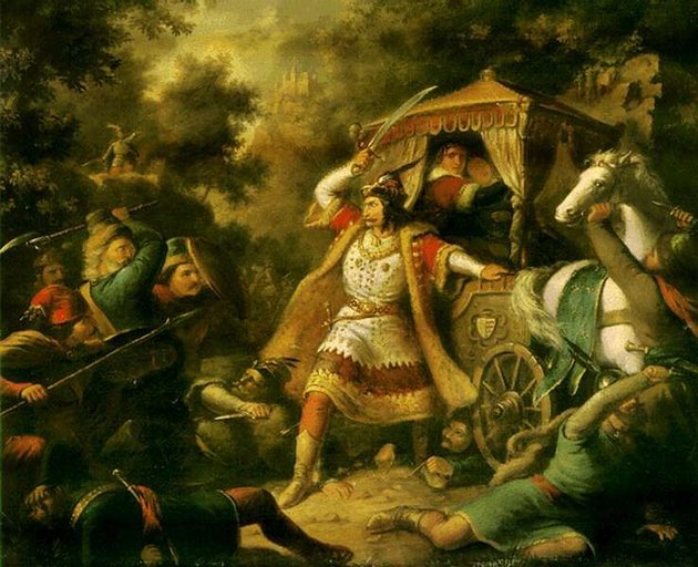 Garai nádor megvédi Mária királynőt és édesanyját, Erzsébetet (Kovács Mihály festménye)