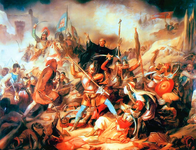 A csata hevében, a kép közepén kereszttel Kapisztrán János