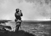 Egy német katona az angol partok felé tekint messzelátójával, 1941. április.