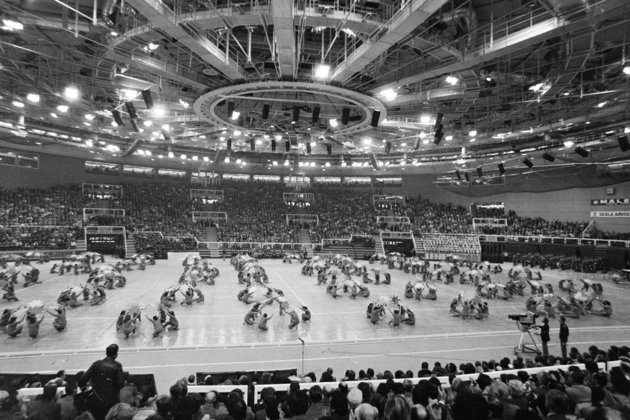 Budapest Sportcsarnok, ünnepség a felavatáskor, 1982. február 12-én. (Fortepan / Szalay Zoltán)