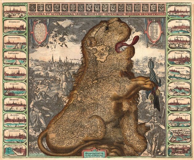 A Tizenhét Tartomány, a felkelés színtere, Claes Janszoon Visscher (1609) térképén