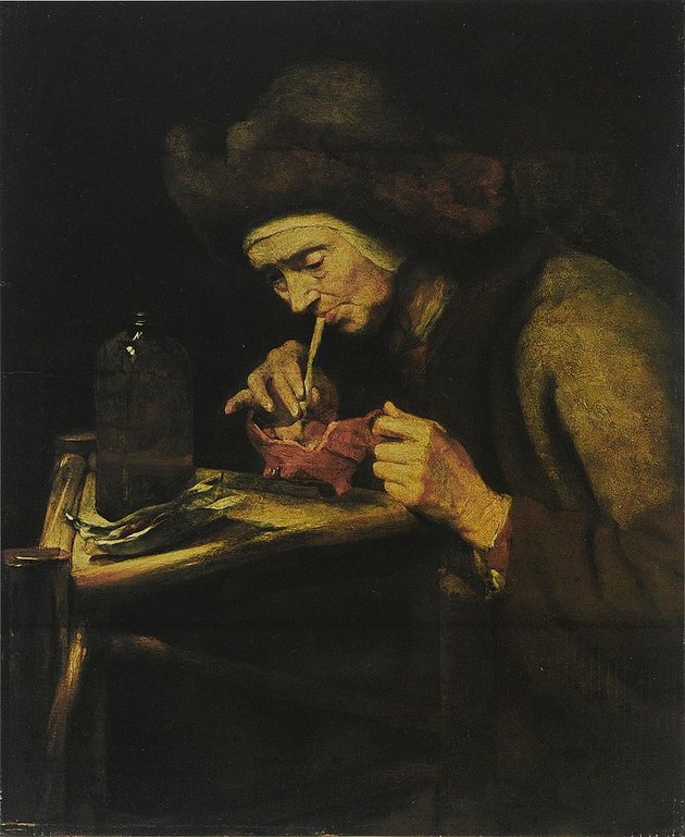 Abraham van Dijck: Cigarettázó idős hölgy (1650-es évek vége)