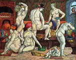Nők a fürdőházban, metszet Albrecht Dürer rajza nyomán