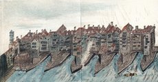 A régi London Bridge részlete, 1600 körül