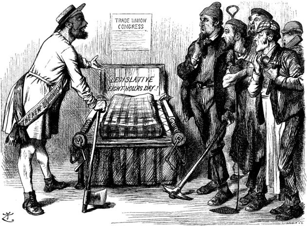 A nyolcórás munkarend dilemmája a karikaturistákat is megihlette (1891)